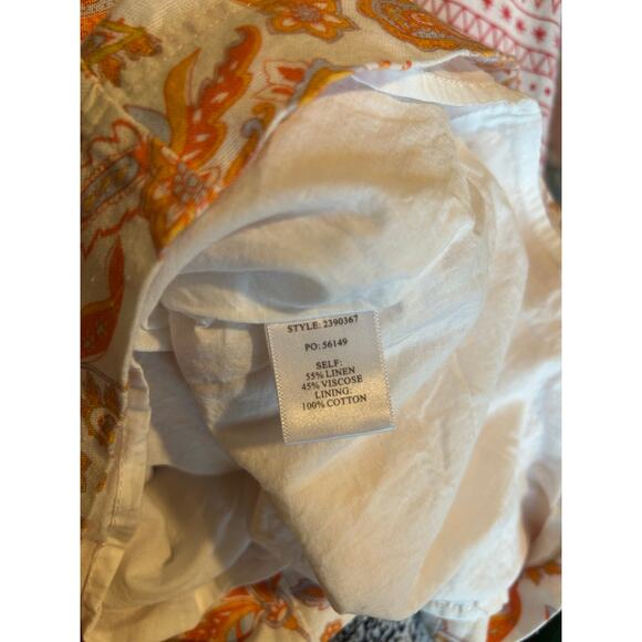 Current Air Orange White Paisley Floral Linen Cotton Dress Shift EUC M Square - Picture 9 of 9